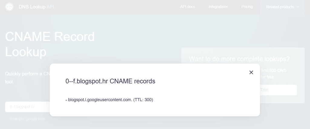 Cname record lookup tool results