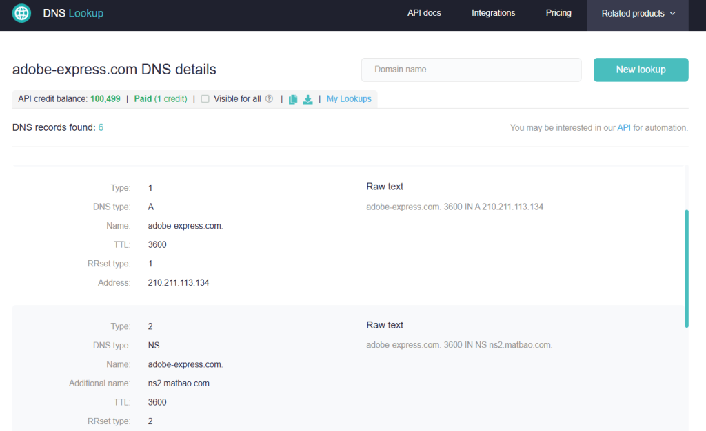 Using a DNS lookup tool for cybercrime investigations
