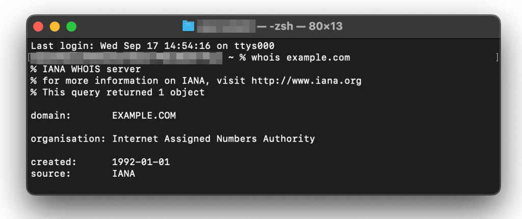 the WHOIS command in action