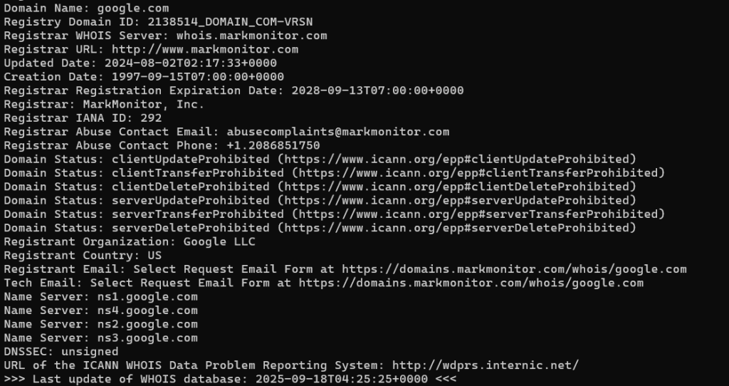 The whois command from the WSL works differently that the Windows Sysinternals one