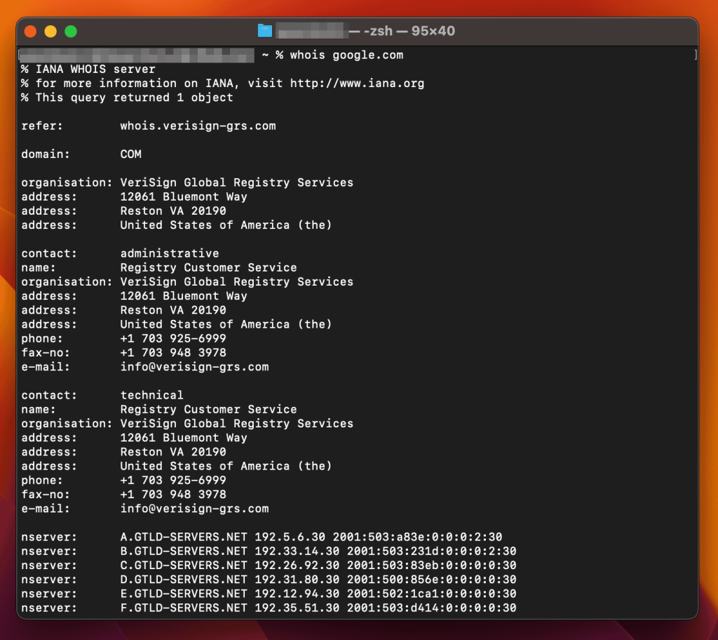 Output of the WHOIS command on macOS