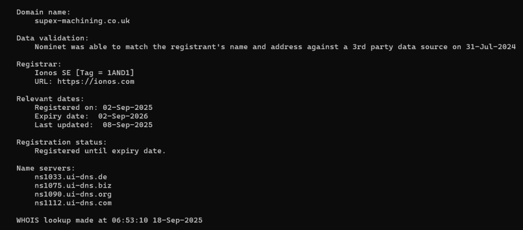 What WHOIS outputs for .uk domains
