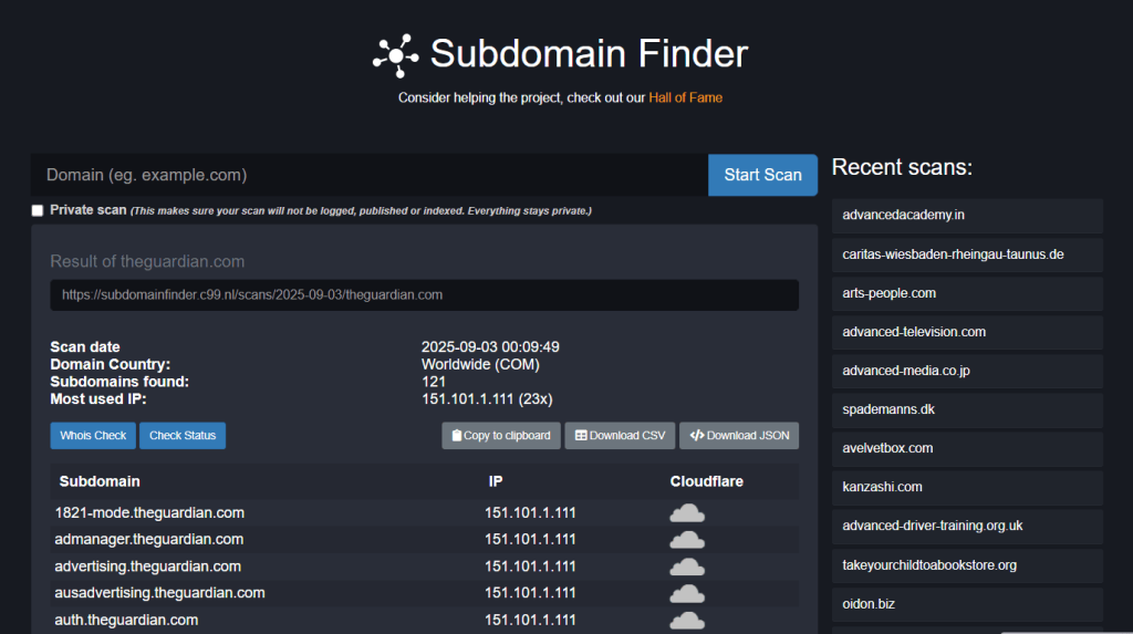 subdomain finder by c99.nl screenshot