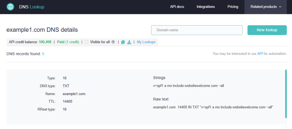 DNS details for example1.com