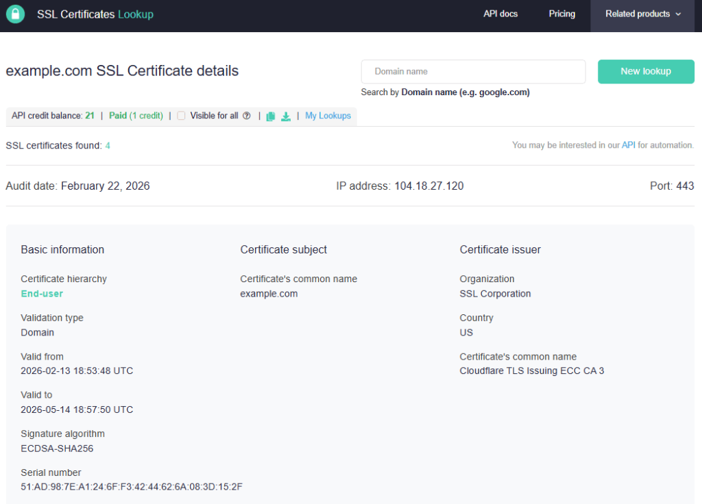 SSL lookup screenshot