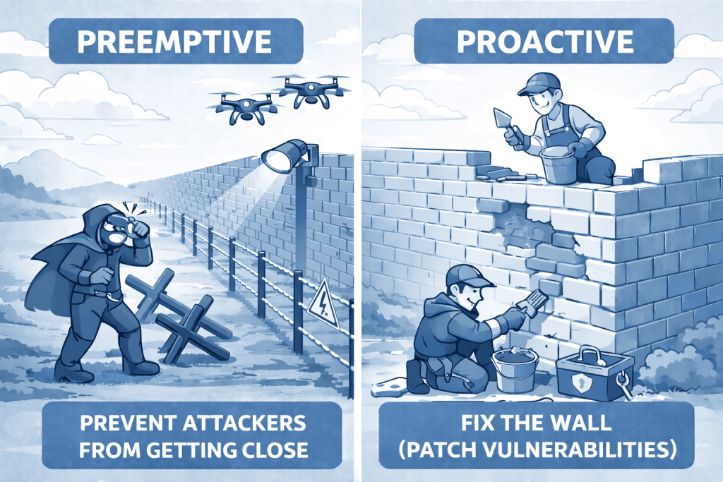 Preemptive security vs proactive security